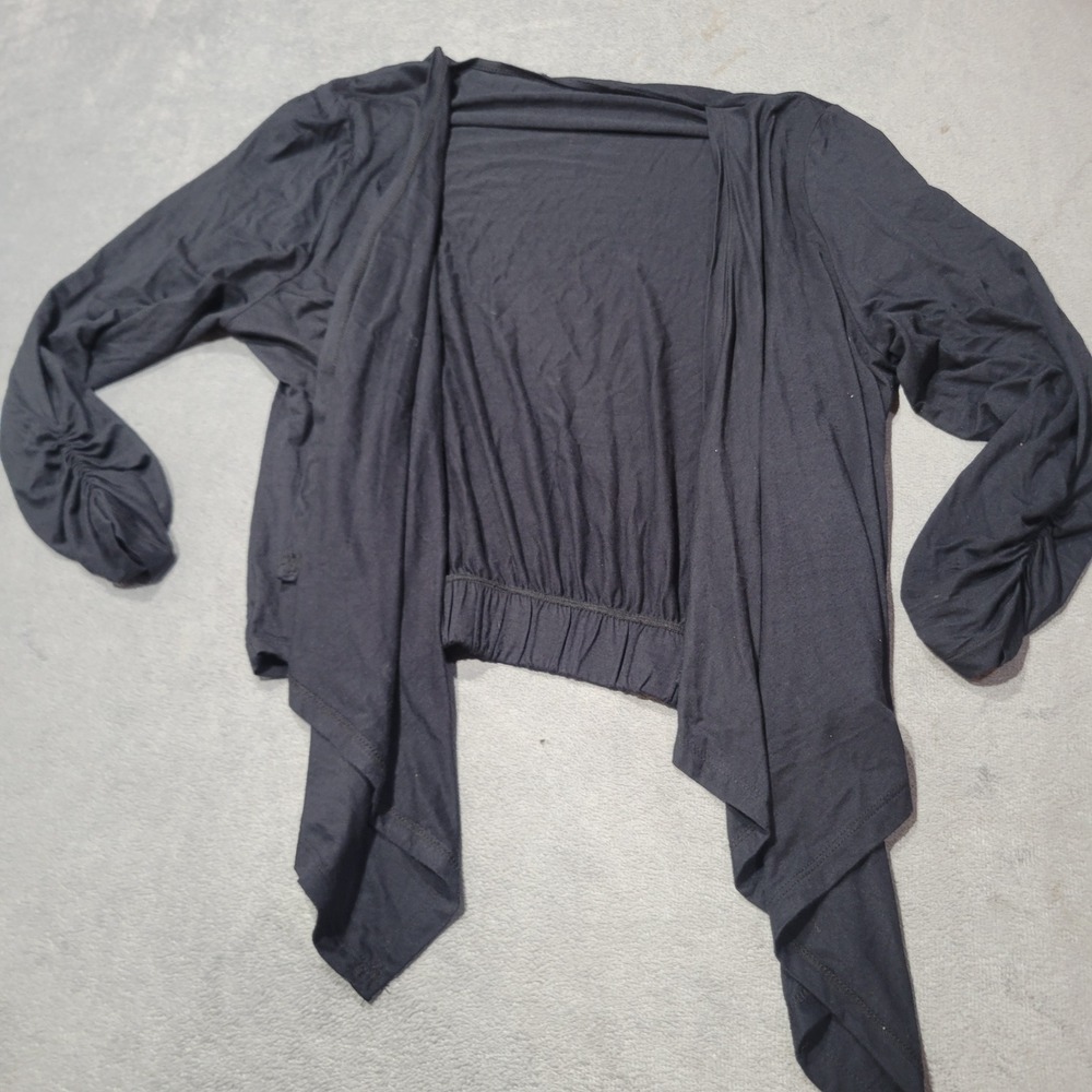 Unbranded Cardigan Women XL Black Open Front Waterfall Ruched Sleeve Cropped SEO
